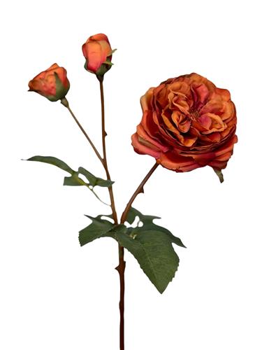 Kunstbloem Roos - Oranje/bruin